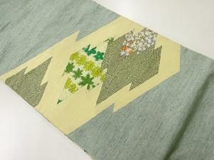 アンティーク　手織り紬　切りばめ　松皮菱模様名古屋帯